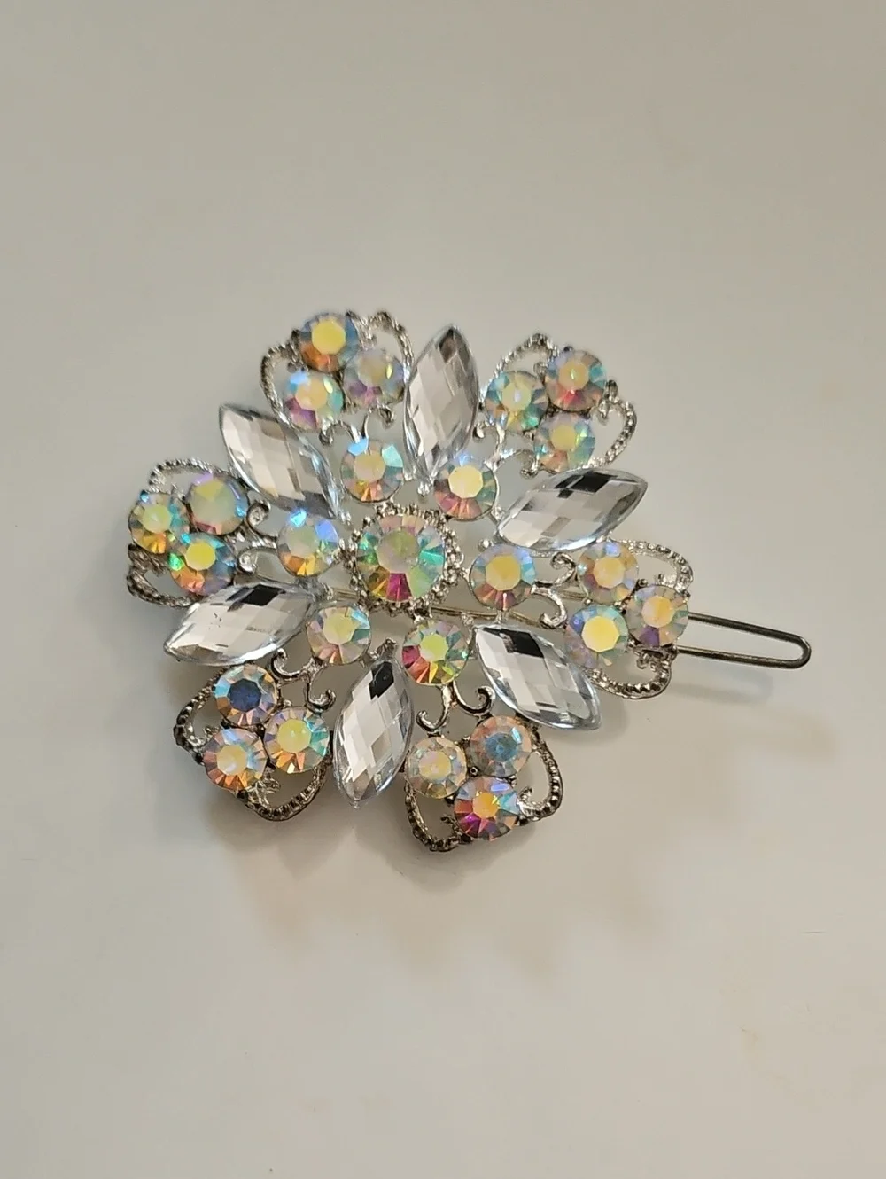 Unlisted Iridescent Crystal Floral Brooch - Clear & Aurora